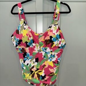 Anne Cole Plus Size O-Ring Floral Printed Tankini Swimsuit Top 20W Padded